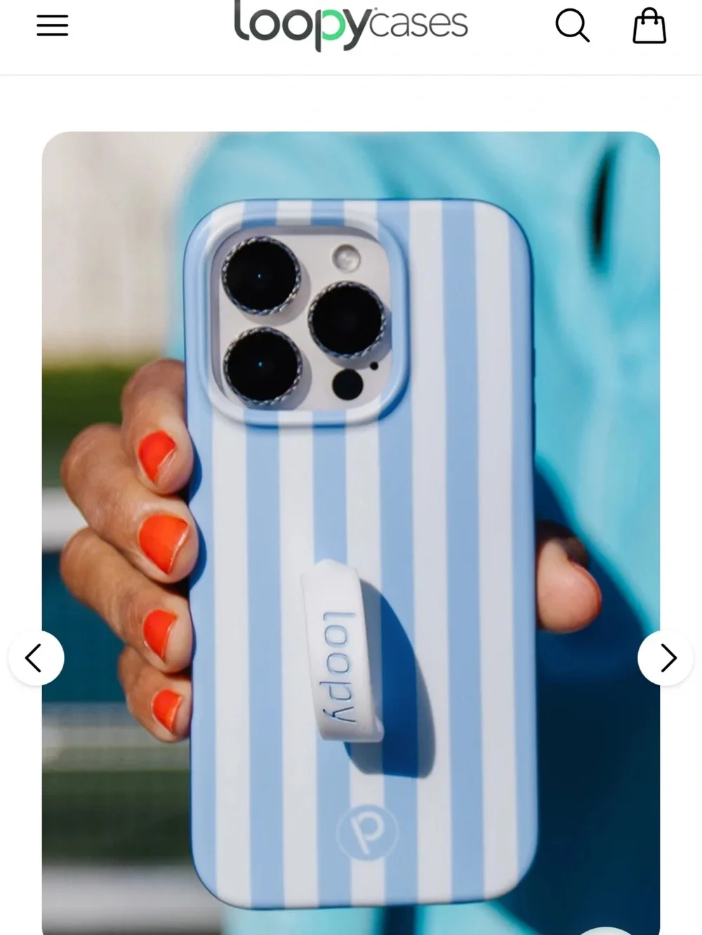 Loopy Case Blue & White Striped Phone Case with White Loopy Strap
